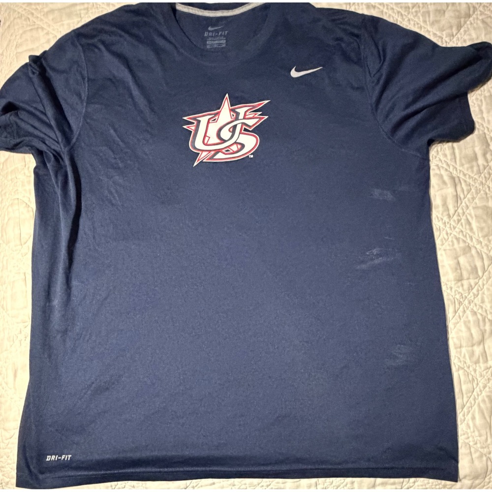 Nike T-Shirt Men XXL Blue USA baseball Dri-FIT Short Sleeve Athletic Tee
